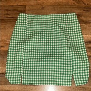 Green and White Mini Pencil Skirt with Slit